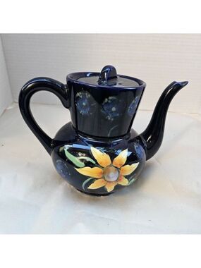 Vintage Japan Fine China Cobalt Blue Sunflower Teapot